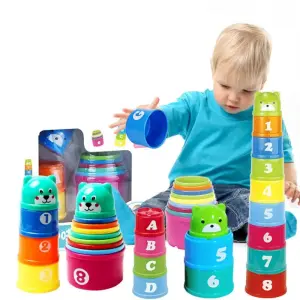 Jouet éducatif 1 an - gobelets empilables pour apprendre les couleurs et formes