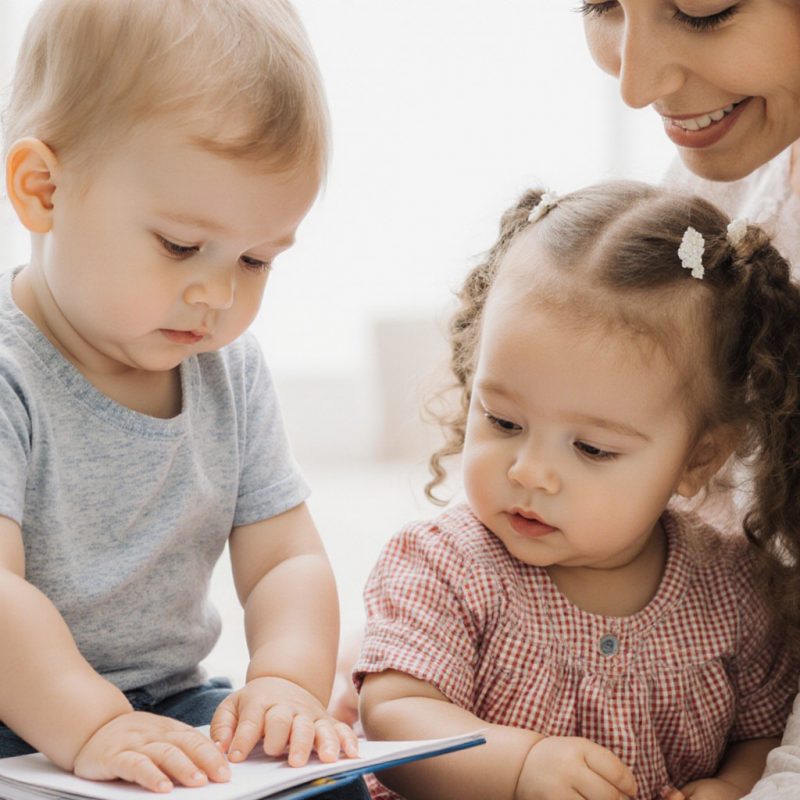 un frere et une soeur en train de regarder une chose sous le regard bienveillant de leur maman. illustration de la pyramide de maslow