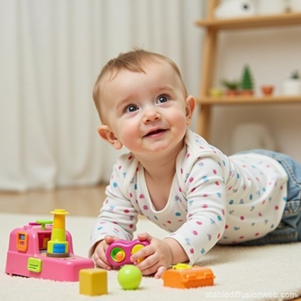 alt="Bébé jouant avec des jouets sensoriels multicolores et texturés pour développement moteur et éveil - Guide complet jouets sensoriels 0-3 ans"