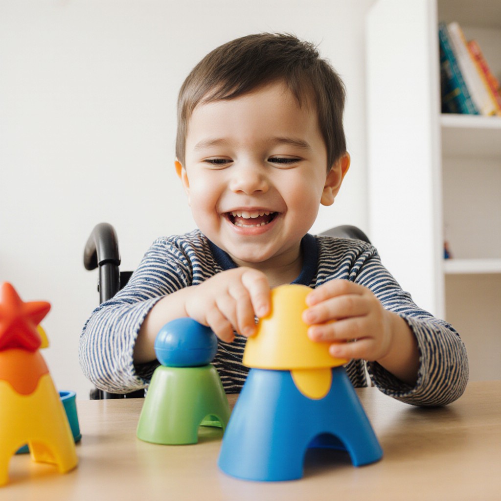 enfant à besoins spécifiques jouant avec jeux éducatifs adaptés - guide maman experte LeoBelo