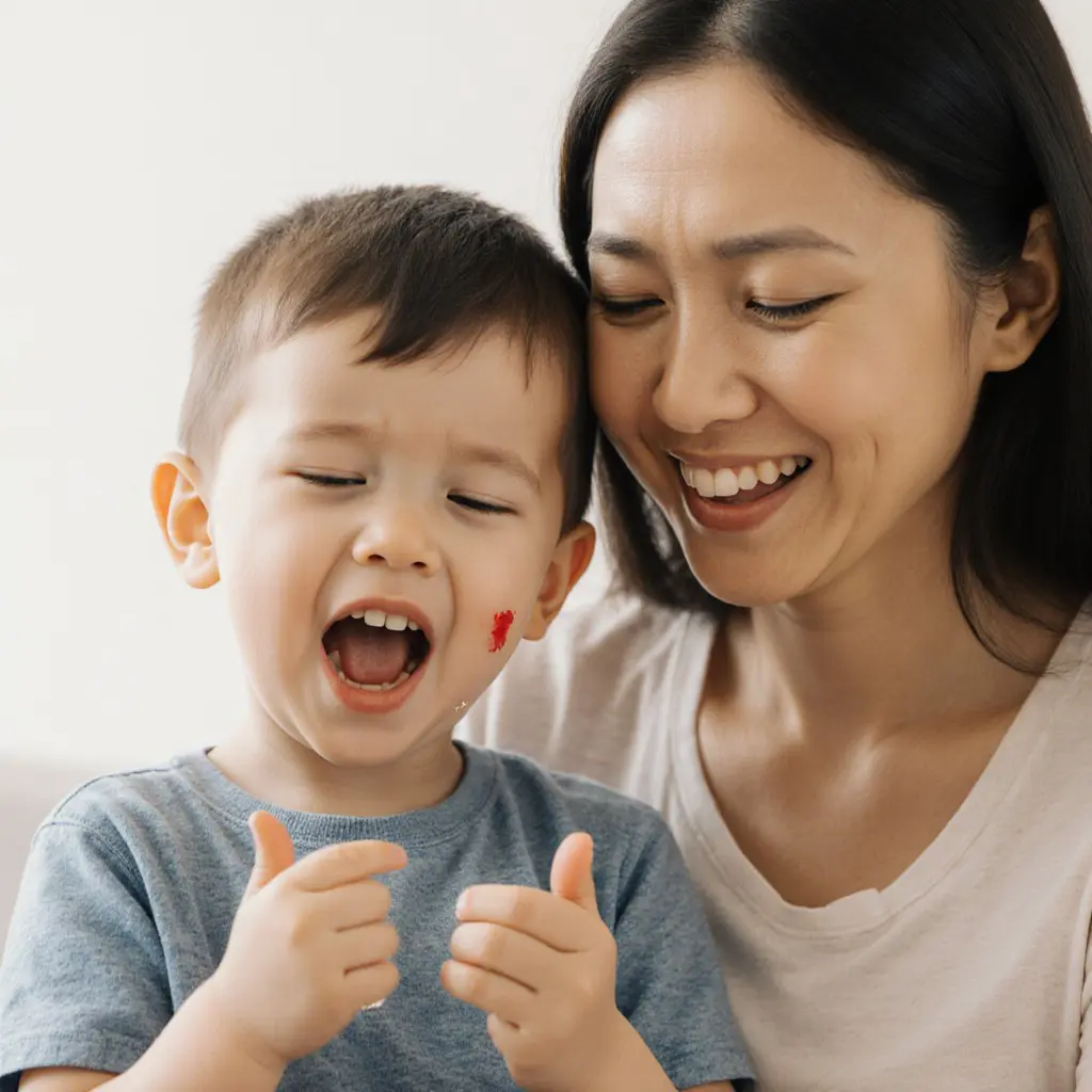 Maman bienveillante accompagnant son enfant autiste lors d'une crise avec des outils sensoriels