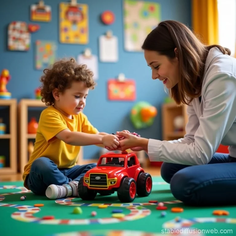 Séance avec un enfant et une professionnelle de la petite enfance autour d'un jeu de motricité