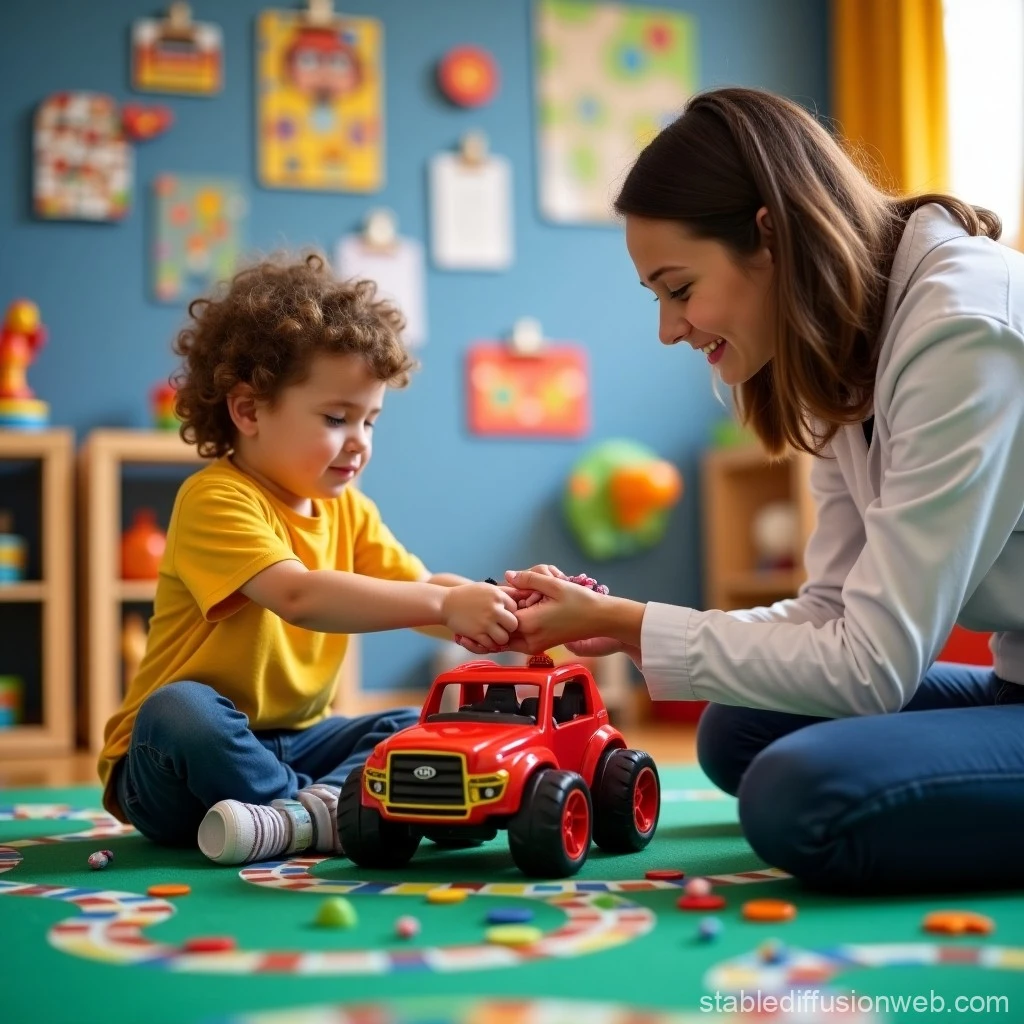 Séance avec un enfant et une professionnelle de la petite enfance autour d'un jeu de motricité