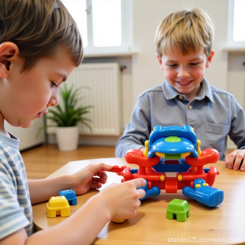 des enfants en situation de handicap jouant ensemble a des jouets adaptés leobelo