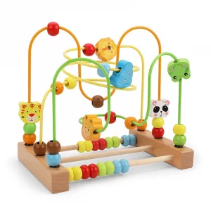 Jouet Montessori Éducatif 3 en 1 - Labyrinthe de Perles et Boulier en Bois pour Enfants 1-3 ans