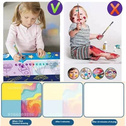 Tapis de Gribouillage à l'Eau Magique 100x80cm - Tapis de Coloriage Réutilisable avec Stylos pour Enfants 2-7 ans – Image 4