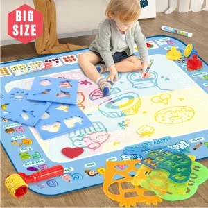 Tapis de Gribouillage à l'Eau Magique 100x80cm - Tapis de Coloriage Réutilisable avec Stylos pour Enfants 2-7 ans