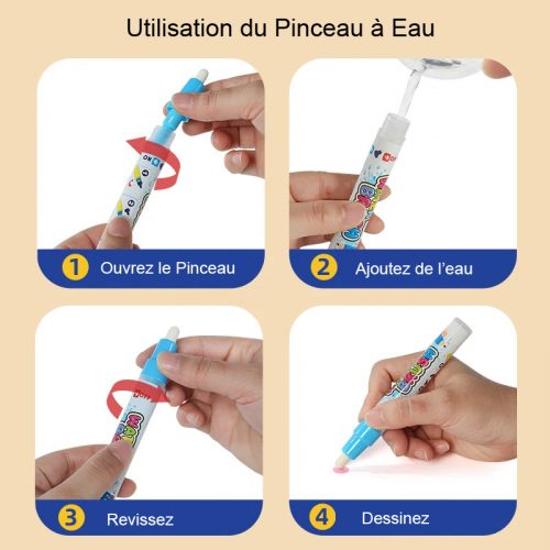2 stylos à eau rechargeables inclus avec tapis de dessin magique Montessori