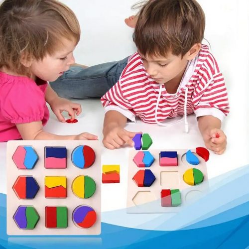puzzle montessori géométrique bois naturel 14 formes enfant 2-6 ans motricité fine