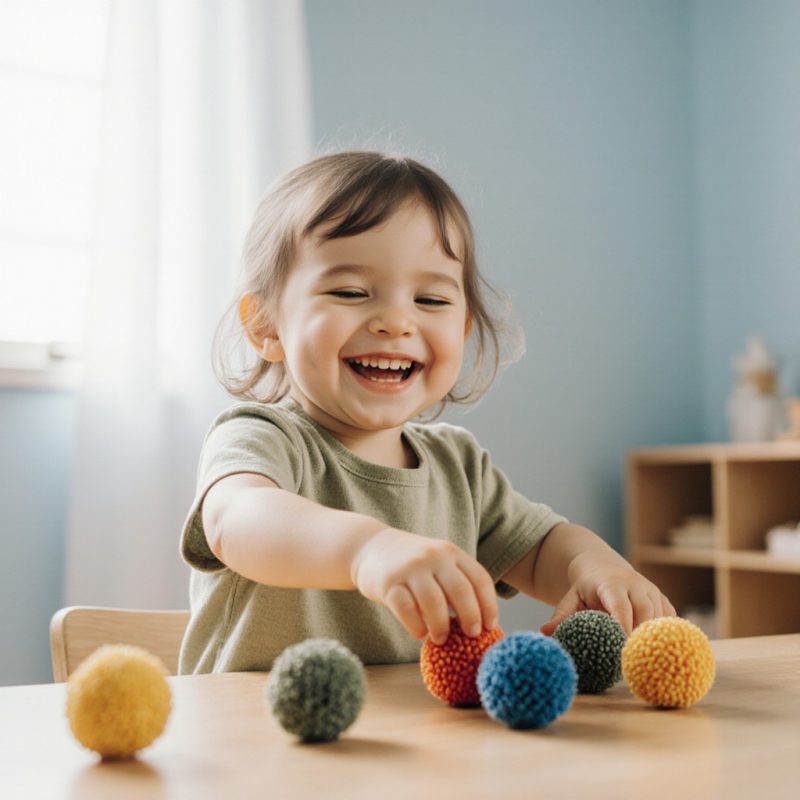 Intégration sensorielle chez l'enfant : activité tactile avec balles sensorielles texturées pour développement sensoriel