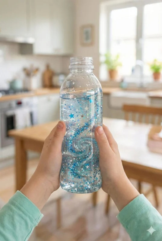 Bouteille retour au calme avec paillettes bleues argentées pour enfant TDAH TSA autorégulation émotionnelle