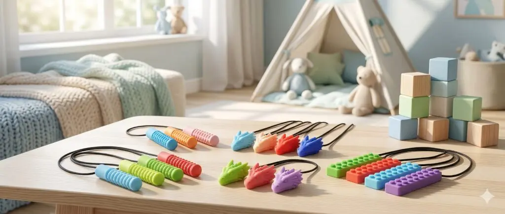 Colliers et bâtons à mâcher thérapeutiques en silicone médical pour enfants TDAH et TSA — LeoBelo
