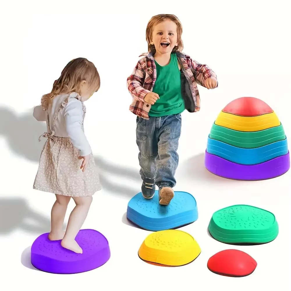 Set de 5 pierres d'équilibre multicolores pour parcours de motricité enfant