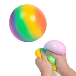 Balle sensorielle arc-en-ciel rebond lent fidget TDAH 6cm pressée à la main