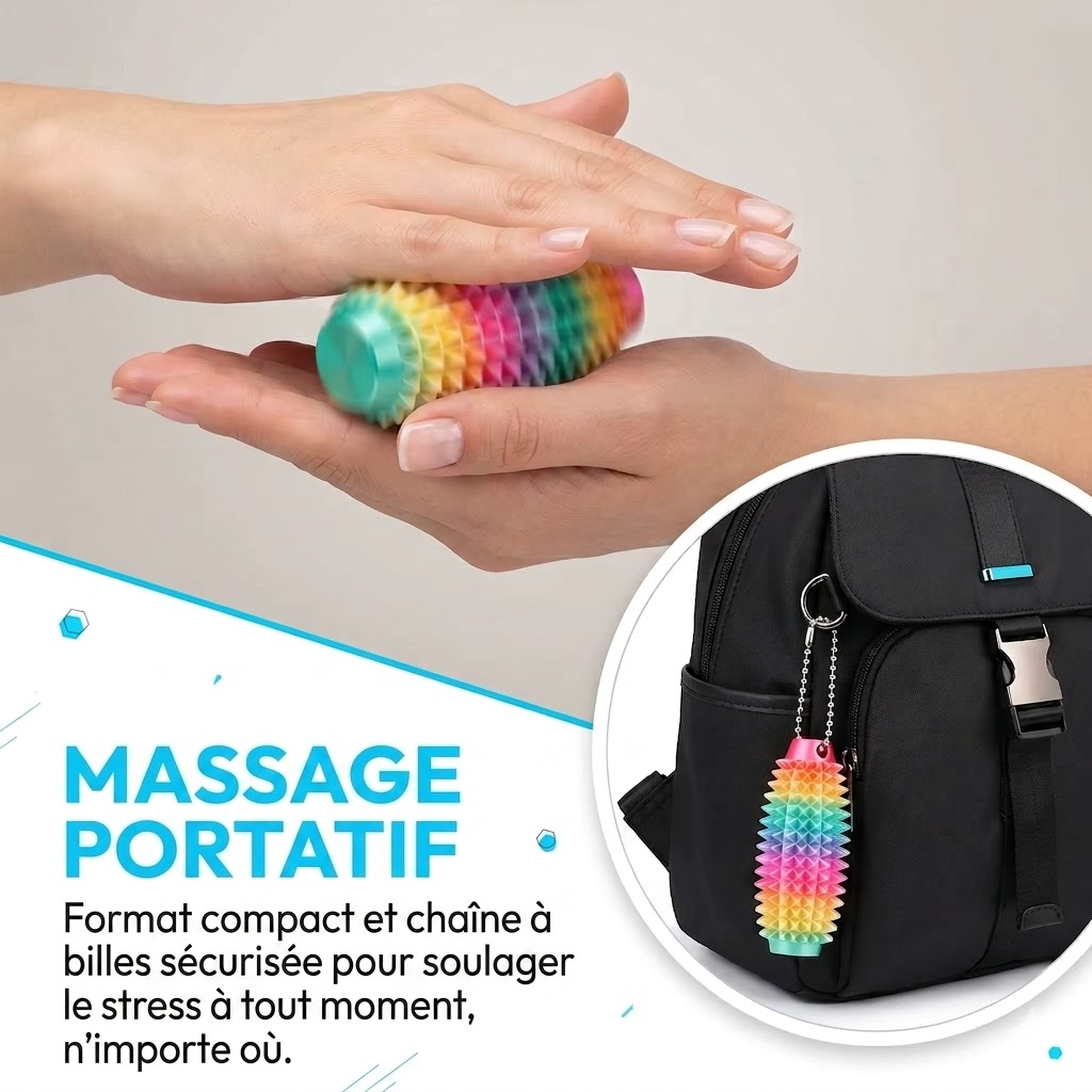 Fidget porte-clés à picots pyramidaux rigides — massage tactile de la paume