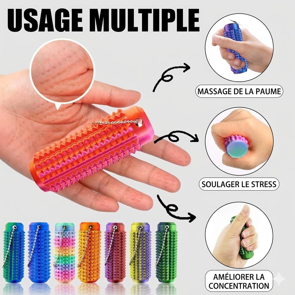 Lot de 4 fidgets porte-clés à picots rigides multicolores — stimulation tactile TDAH