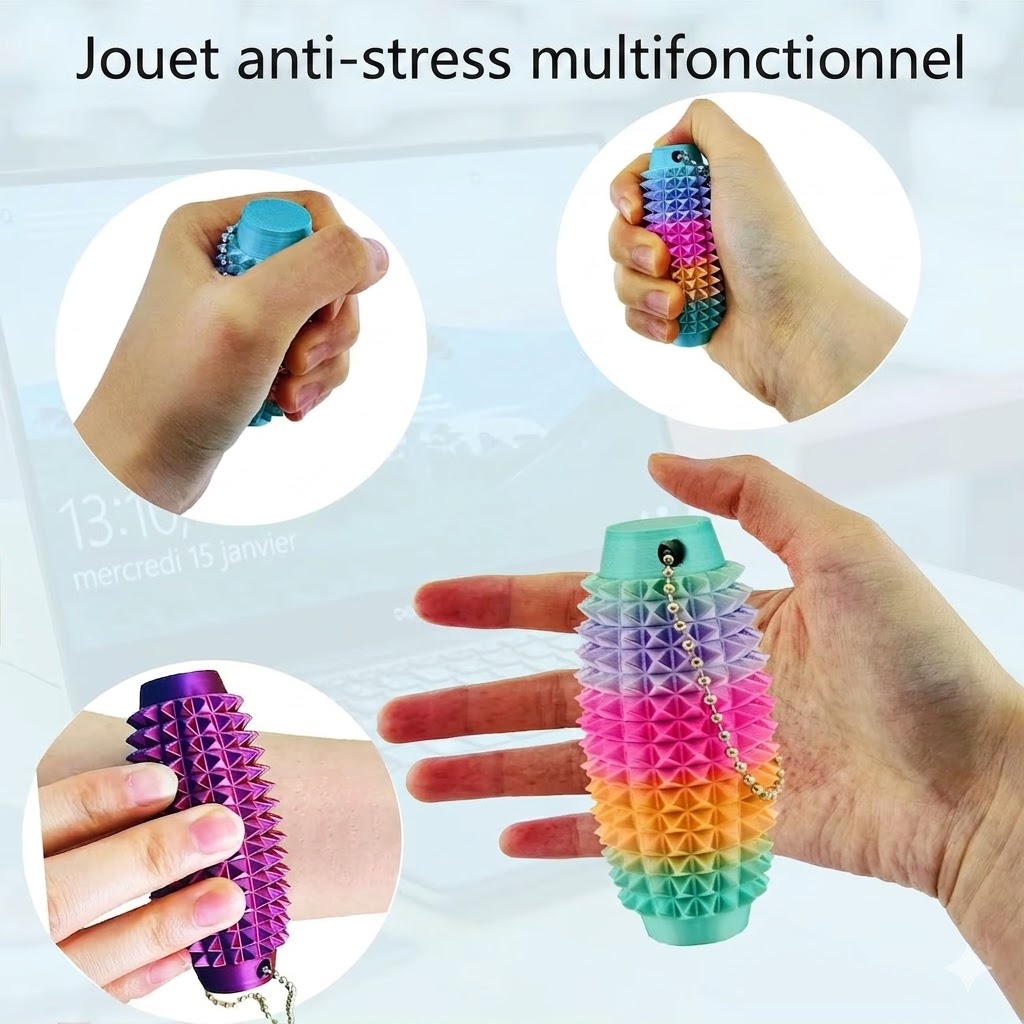 Fidget porte-clés à picots pyramidaux usages multiples — paume, sac, trousse — LeoBelo