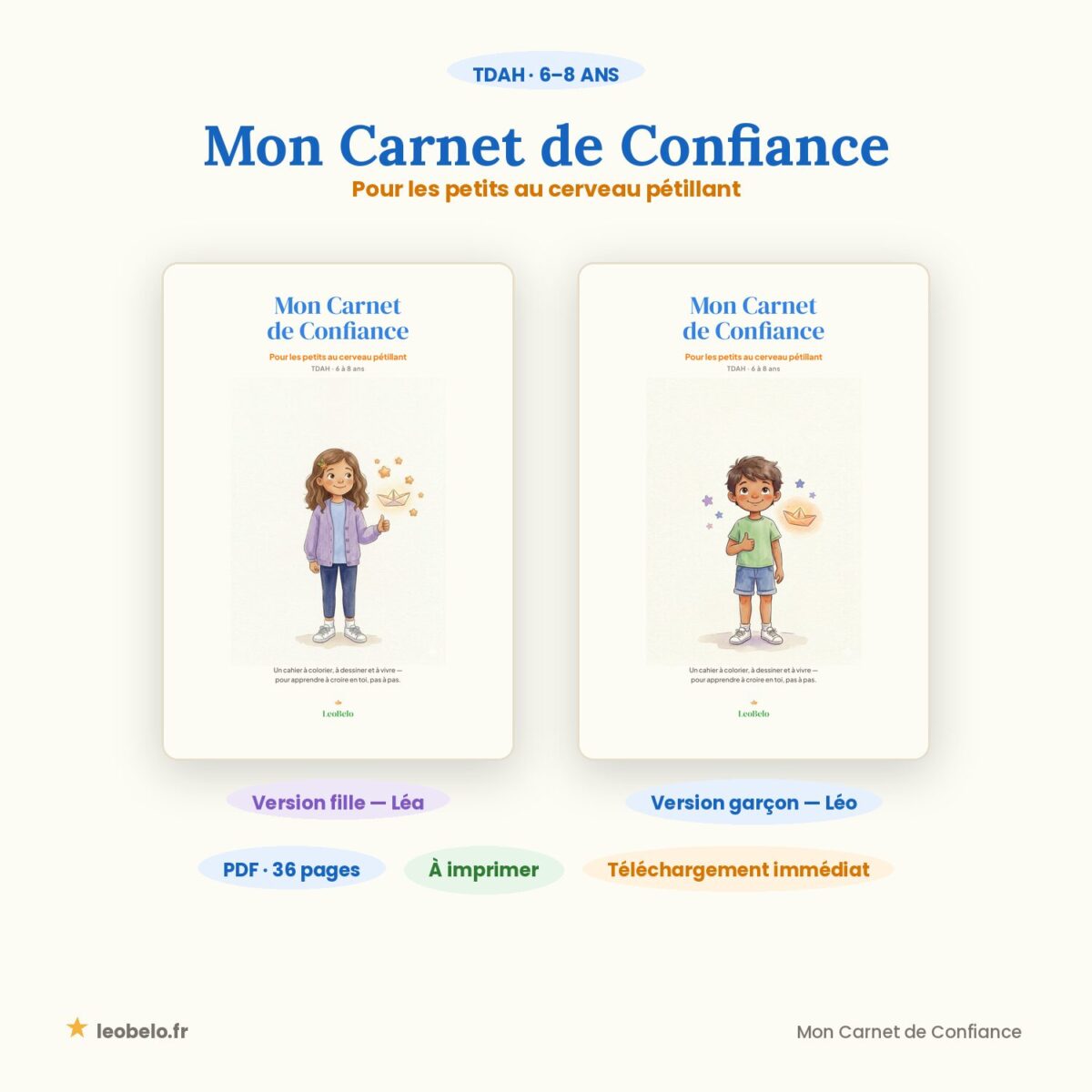 Mon Carnet de Confiance, cahier confiance en soi pour enfant TDAH 6-8 ans, versions fille et garçon à imprimer