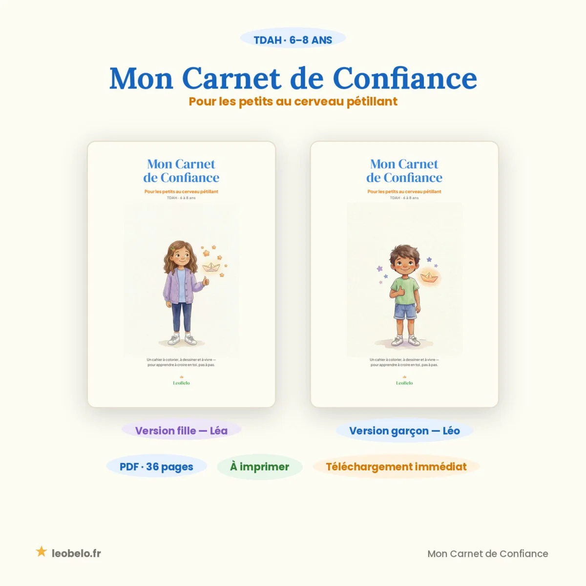 Mon Carnet de Confiance, cahier confiance en soi pour enfant TDAH 6-8 ans, versions fille et garçon à imprimer