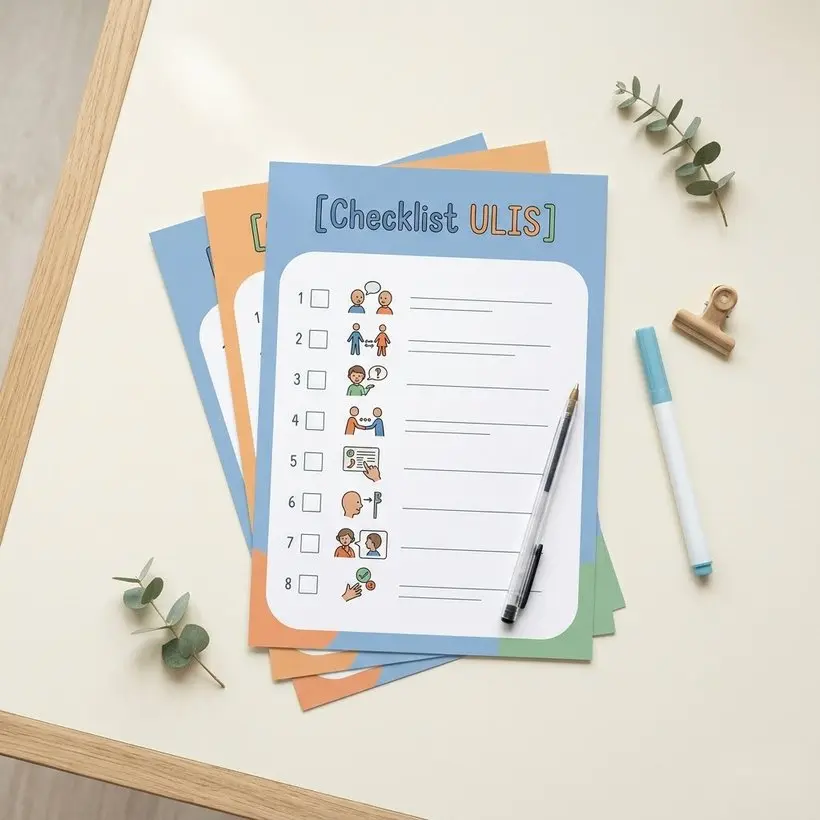Checklist Orientation ULIS à imprimer : étapes du dossier MDPH avec cases à cocher et pictogrammes.
