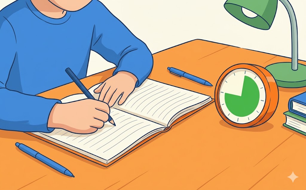Enfant en train de faire ses devoirs dans un environnement calme et structuré, adapté au TDAH