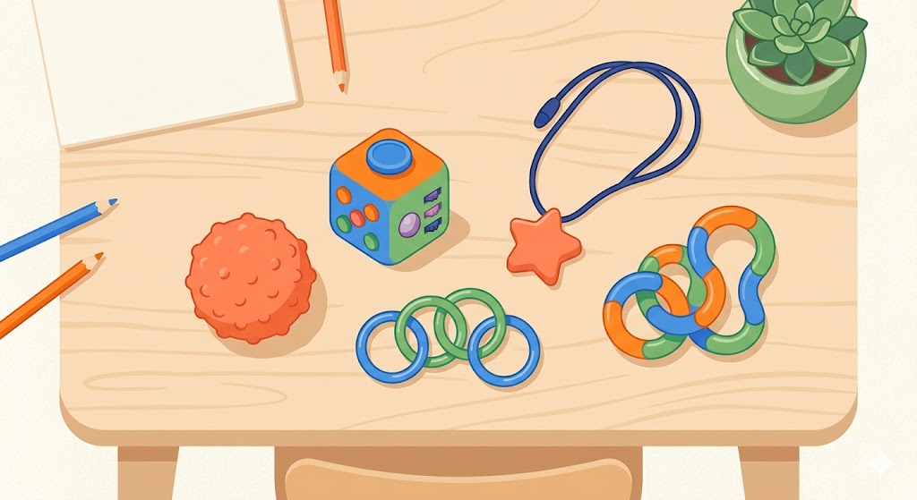 Parent observant son enfant manipuler un fidget pour repérer son profil sensoriel et choisir l'outil adapté