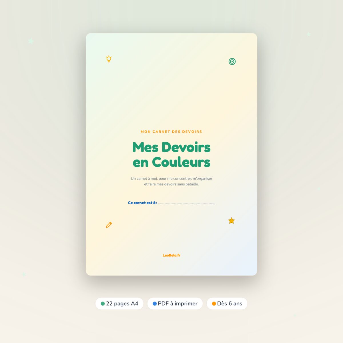 Mes Devoirs en Couleurs — Carnet de concentration & organisation à imprimer (TDAH, TSA, DYS)
