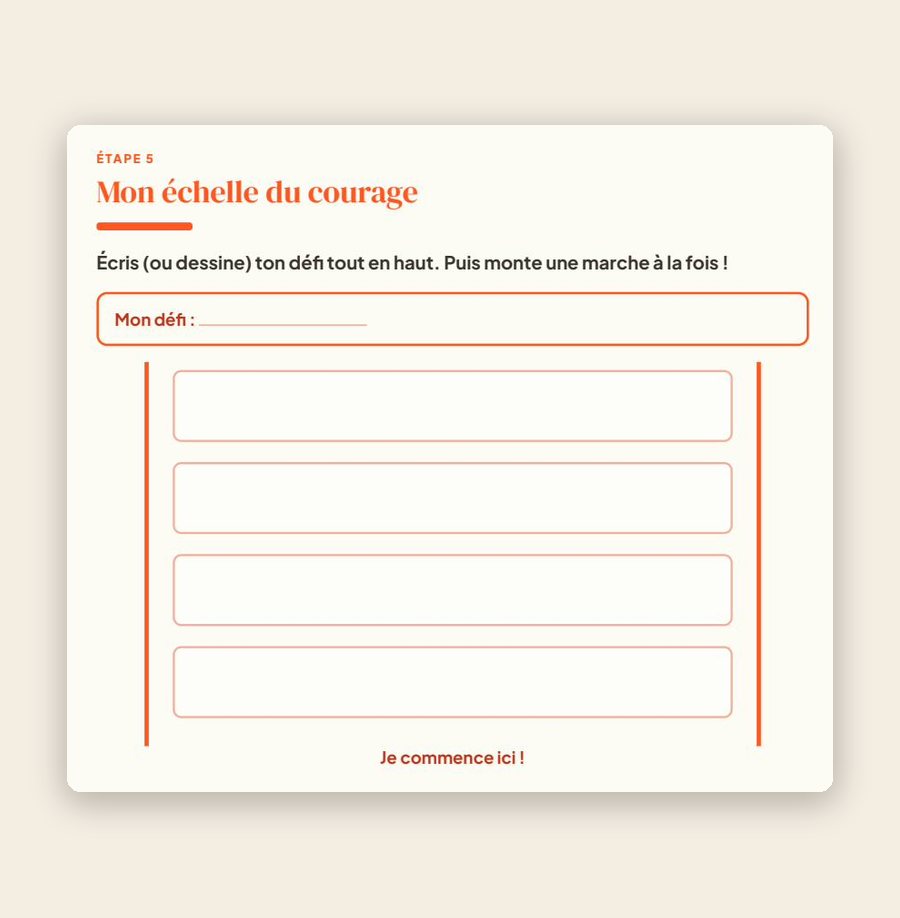 Page du carnet : « Mon échelle du courage », à gravir barreau par barreau.