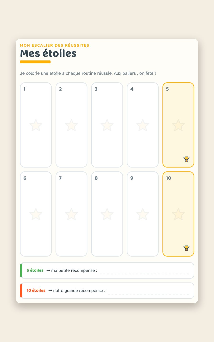 Page du carnet Routines : « Mon escalier des réussites », à gravir marche après marche.