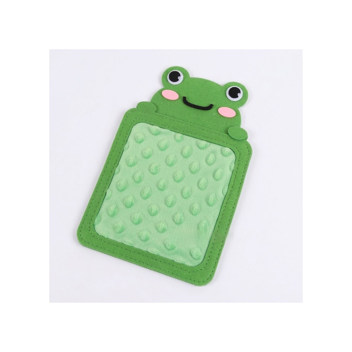 Plaque tactile grenouille verte garnie d'un tissu à petites bulles