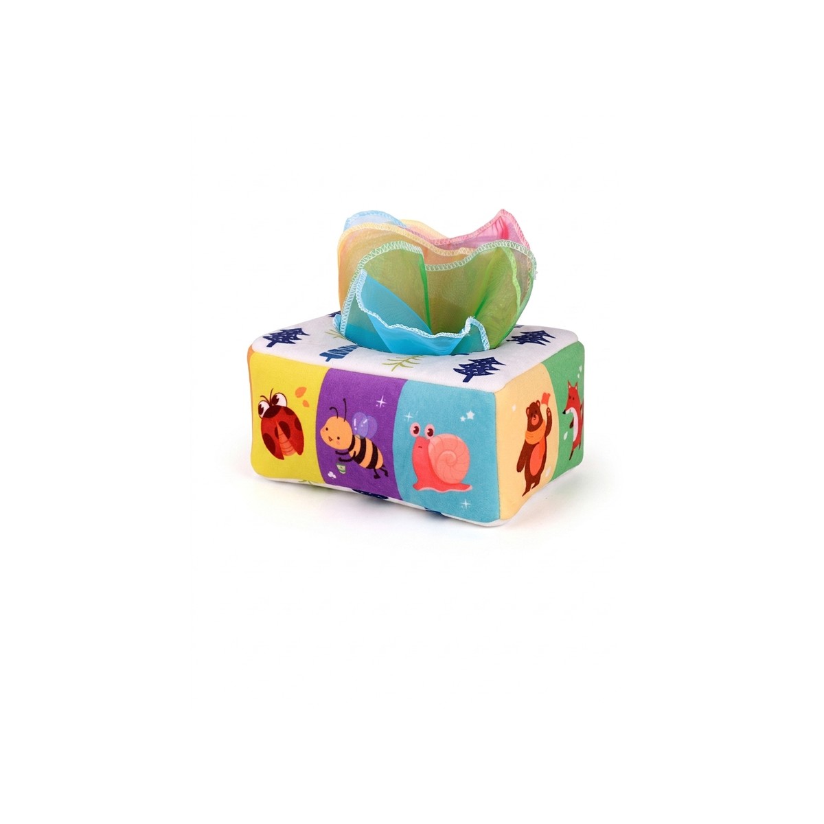 Bébé tirant un foulard de la boîte d'activités