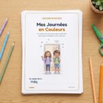 Couverture du carnet Mes Journées en Couleurs, imprimée, sur une pile de feuilles