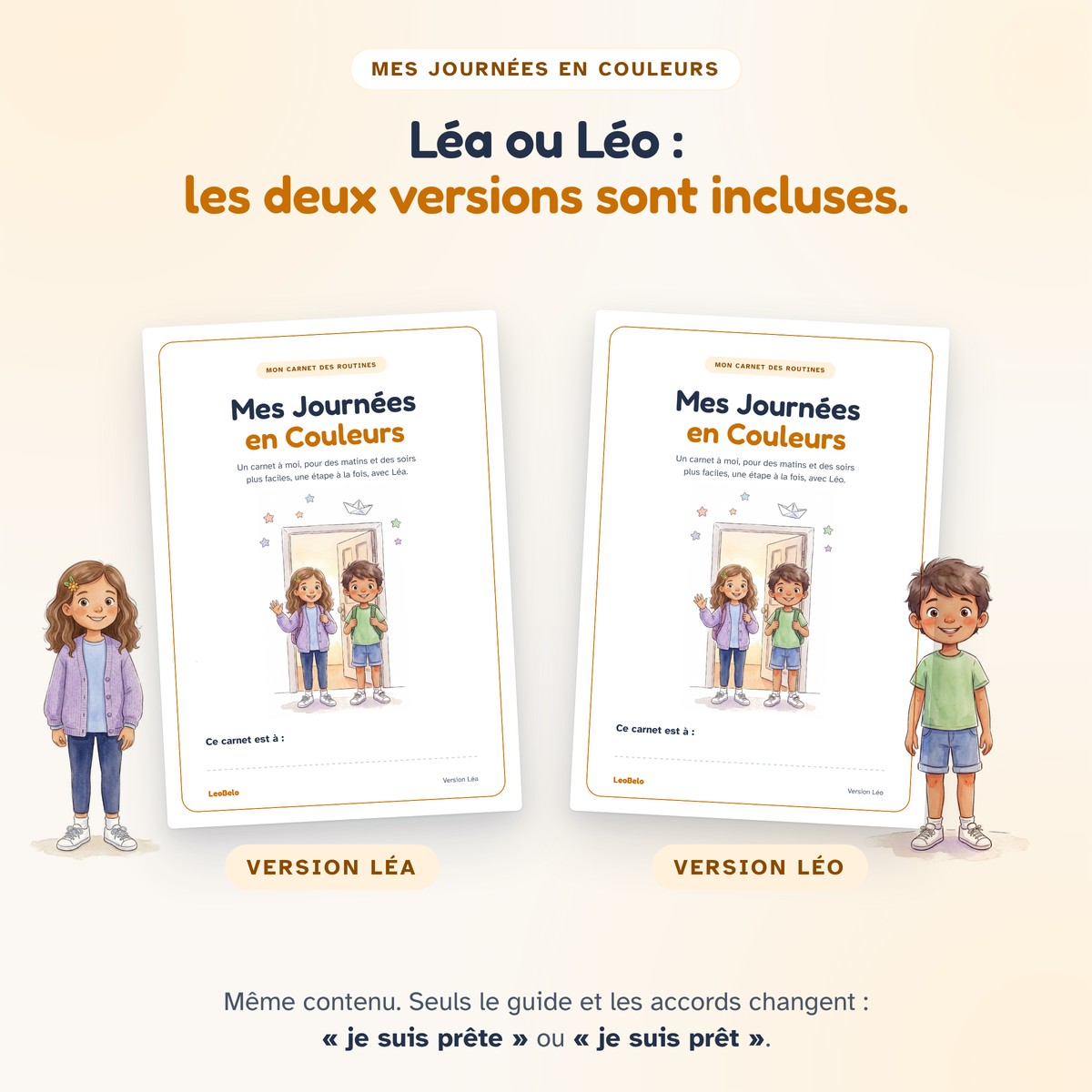 Les couvertures du carnet en version Léa et en version Léo.